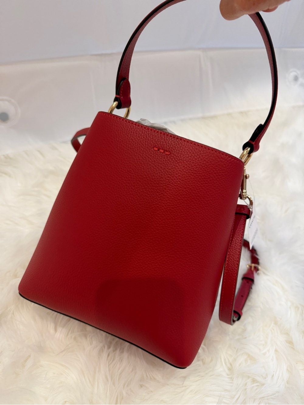 Coach Red Pebbled Leather Mini Bucket Crossbody - Picture 5 of 10